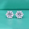 wholesale S925 Sterling Silver Classic Six-Prong Moissanite Stud Earrings for Women, Simple and Stylish, Versatile High-End Feel Wholesale-0-0
