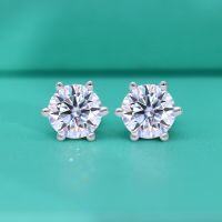 wholesale S925 Sterling Silver Classic Six-Prong Moissanite Stud Earrings for Women, Simple and Stylish, Versatile High-End Feel Wholesale-10 points + 10 points gold color zircon