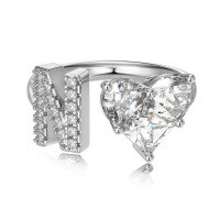 wholesale S925 Sterling Silver European and American Cross-Border Women's Ring with Personalized Letters, Heart, Zircon Inlaid, Adjustable Opening Silver Jewelry for Women-Platinum DY121162-SW-WH(N) Adjustable opening
