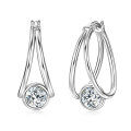 Sterling Silver Double-Layer Earrings with Moissanite, Minimalist Design for Women-0-4