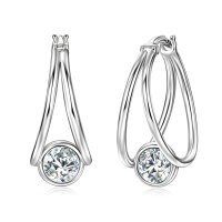 Sterling Silver Double-Layer Earrings with Moissanite, Minimalist Design for Women.-【Brilliant】- White Gold  925 Silver