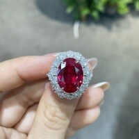 925 Silver 12ct Lab-Grown Ruby Ring-Ruby ring  US size 7