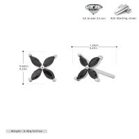 wholesale 925 Sterling Silver Colorful Zircon Flower Stud Earrings For Women-925 silver plated with white gold + black zirconium 925 silver