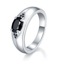 wholesale Plated in 18k Gold Sterling Silver Men's Ring with 1 Carat 5*7mm Oval Black Moissanite, Tested by a Diamond Tester-Platinum US size 9