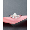 wholesale S925 Sterling Silver Japanese and Korean Style Sweet and Elegant Pearl-Inlaid Ring for Women, Single Row Diamond and Shell Pearl Openable Ring Jewelry-0-2
