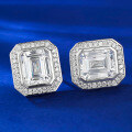 wholesale Metal material first, imported European and American style high-carbon diamond 8*10mm rectangular emerald cut earrings fully paved with diamonds-0-3
