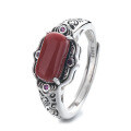 wholesale S925 Silver Retro Antique Red Agate Tree Grain Courtly Style Versatile Adjustable Opening Ring-0-4