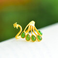 wholesale Sterling Silver with Certificate, New Chinese Style Palace Vintage Gold Phoenix Inlaid Jade Openable Women's Ring, Hetian Jasper Ring-0-0