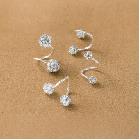 wholesale 990 Sterling Silver Sweet Ins Style Super Sparkling Full Diamond Round Ball Wave Earrings Flash Diamond S-Shaped Ear Cartilage Stud M06652-A pair of 990 pure silver 3mm pure silver