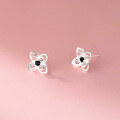 wholesale S925 Sterling Silver Asymmetrical Black Diamond Hollow Floral Stud Earrings in Sweet and Fresh Ins Style M06704-0-3