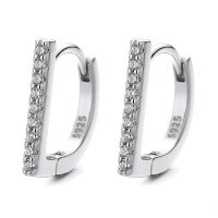 wholesale 925 Sterling Silver Row of Diamonds Ear Hoops with Secure Closure, Minimalist and Fashionable Creative Individualistic Understated Style Design Earrings-Silver 925 silver