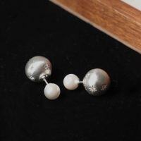 wholesale 925 Sterling Silver Brushed Starlight Sphere Convertible Earrings, Minimalist Niche Luxury Versatile Elegant Ear Accessories for Women-Platinum 925 silver