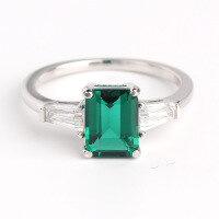 wholesale Metal Classic Three-Stone Lab-Grown Emerald Ring Simple and Fashionable Cultured Colored Gemstone Women's Ring for Daily Commute-Cultured Emerald Ring  US Size 9