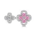 wholesale S925 sterling silver INS-style women's ring with delicate pink four-leaf clover zircon, floral design, and adjustable open band for a sophisticated and elegant look-0-4
