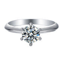 wholesale 925 Sterling Silver T&Co Classic Six-Prong Moissanite Ring for Women, 1 Carat Engagement Wedding Ring, Cross-Border E-Commerce New Style-Platinum US size 8#