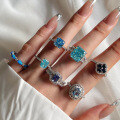 wholesale S925 Sterling Silver Cross-Border European and American Women's Small Minimalist Luxury Elegant High-End Blue Ice-Cut Zircon Ring for Women-0-2