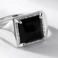 wholesale S925 Sterling Silver New Fashion Minimalist Square Black Onyx Ring Adjustable Open Ring Wholesale from Manufacturer-0-3