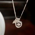 wholesale S925 Sterling Silver Maker's Agility Bow Lucky Bag Necklace with Zircon Jumping Heart, Fashionable Vintage Chinese Style Collarbone-0-5