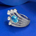 wholesale S925 Sterling Silver Imported High Carbon Diamond 6*8 Aquamarine Ring for Women Cross-Border Drop Shipping-0-1