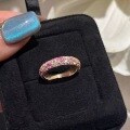 wholesale S925 Sterling Silver Plated Rose Gold Pink Ruby Powder Diamond Pavé Stackable Ring Gradient Pink Diamond Ring Elegant and Light Luxury-0-5