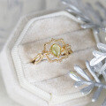 wholesale Plated in K Gold and Sterling Silver, Dunli New Natural Peridot Ring Set for Women with an Artistic, Fresh, and Sophisticated Picture Frame Design-0-0