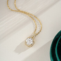 14K Gold Plated 925 Sterling Silver Square Moissanite Pendant Necklace for Women-2CT (empty)  925 silver