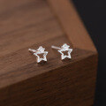 wholesale 999 Silver Fresh and Sweet Ins-Style Niche Design Single Diamond Hollow Five-Pointed Star Earrings M06041-0-4