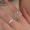 wholesale S925 Sterling Silver Geometric Hollow Oval Ring for Women, Korean Minimalist Ins Trendy New Niche Open Adjustable Ring-0-4