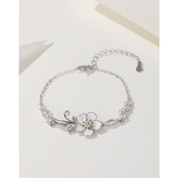 wholesale S925 Sterling Silver Camellia Bracelet for Women, Luxury Minimalist Niche Exquisite Design New Female Hand Accessory-Camellia Bracelet White Gold &gt;925 Silver