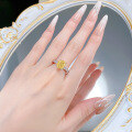 wholesale S925 silver set with 9*10mm chunky square-cut yellow diamond ring for women, high-carbon diamond ice flower cut,-0-3