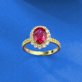 wholesale Metal: 925 Silver Gold Plated Zhu Zhifang Jewelry New Classic Versatile Oval 6*8 Ring in European and American Style with Synthetic Ruby-0-1