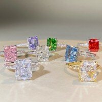 wholesale 925 Sterling Silver Cross-Border Hit 8X10 Size 4-Carat Radiant Cut Colored Gemstone Ring-White-CBJZ234>9