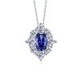 wholesale 925 Silver Cross-border New Jewelry Blue Sapphire Floral 6*9 Geometric Pendant Necklace for European and American Elegance 40+3-0-5