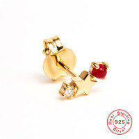 wholesale S925 Sterling Silver Zodiac Birthstone Star Stud Earrings with Diamonds-Gold Single-Red Diamond Cancer 925 Silver