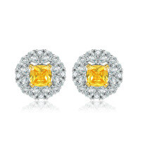 wholesale S925 Sterling Silver Yellow Zircon Ear Studs High-End European and American Personality Flower Earrings Colored Gemstone Yellow Crystal Earrings for Women Wholesale-Platinum 925 silver