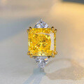 wholesale S925 Sterling Silver Cross-Border Hit High-Carbon Square Ice-Cut 5-Carat HW Yellow Diamond Engagement Ring for Women-0-1
