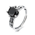 wholesale S925 Sterling Silver Retro Vintage Korean-style Cross Pattern Black Zircon Simple Trendy Open Adjustable Ring-0-4