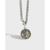 wholesale S925 Sterling Silver HXL473 European and American Gold Coin Collarbone Necklace Vintage Elizabeth Antique Coin Pendant Necklace-Elizabeth Silver Pendant 925 Silver