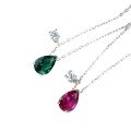 wholesale S925 silver water drop necklace for women, minimalist and versatile collarbone chain with ruby and emerald pendant, classic style, factory direct-0-4