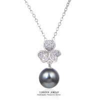 wholesale S925 sterling silver with diamond and shell pearl vintage three-leaf clover pendant necklace, heart flower design personalized chain wholesale-003563-Platinum S925 Silver