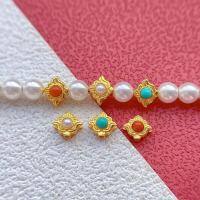 wholesale Gold-plated 925 silver fittings inlaid with turquoise, southern red agate, shell pearls, and lotus spacer beads for DIY jewelry accessories-One pearl model