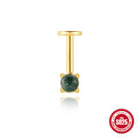 wholesale S925 Sterling Silver Natural Moss Agate Inlaid Diamond Fringe Flat Threaded Ear Cartilage Stud, Popular in Europe and America-Single gold #8 (1.2*6mm)