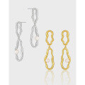 wholesale S925 sterling silver small geometric irregular double-ring design pearl earrings for women,, sophisticated, and-0-1