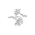 wholesale S925 Sterling Silver 483 Korean Version Minimalist Geometric Cross Edge Diamond Ginkgo Leaf Adjustable Ring for Women-0-4