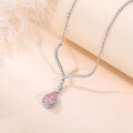 wholesale S925 Sterling Silver Summer Pink Diamond Teardrop Small and Fresh Daily Wear All-Match Necklace Live Streaming Hit Collarbone Chain with Ice Flower Cut-0-2