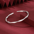 wholesale 999 Sterling Silver Möbius Ring Open Bracelet for Women, Bright Surface Simple Youthful Twist Braided Bangle-0-3