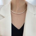 wholesale S925 Sterling Silver Minimalist Seamless Tube Necklace for Women, Summer Fashion Hollow Curved Semi-Circle Choker-0-2