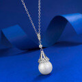 wholesale S925 Silver Synthetic Pearl Necklace 12mm Minimalist Dreamcatcher Pendant Choker with Chain-0-1