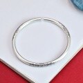 wholesale 9999 Silver Ancient Method Hand-Engraved Peony Adjustable Bracelet for Women, Minimalist and Artistic Matte Antique-Finished Solid Bangle-0-1