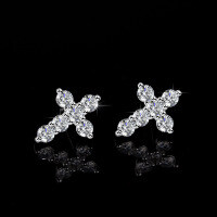 Sterling Silver Moissanite Cross Geometric Earrings, High-Quality Export.-Set with moissanite (gold)  925 silver